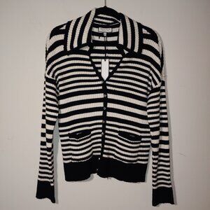 Bagatelle Long Sleeves  Black White Striped Buttoned Collared Cardigan  Sz XL